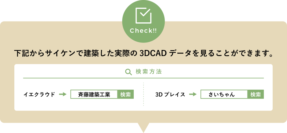 サイケンで建築した実際の3DCADデータを見ることができます