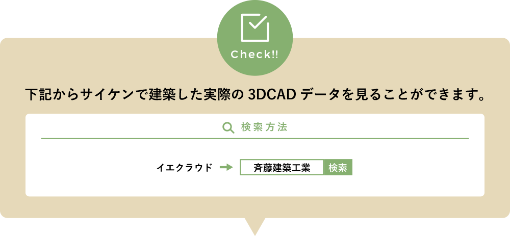 サイケンで建築した実際の3DCADデータを見ることができます